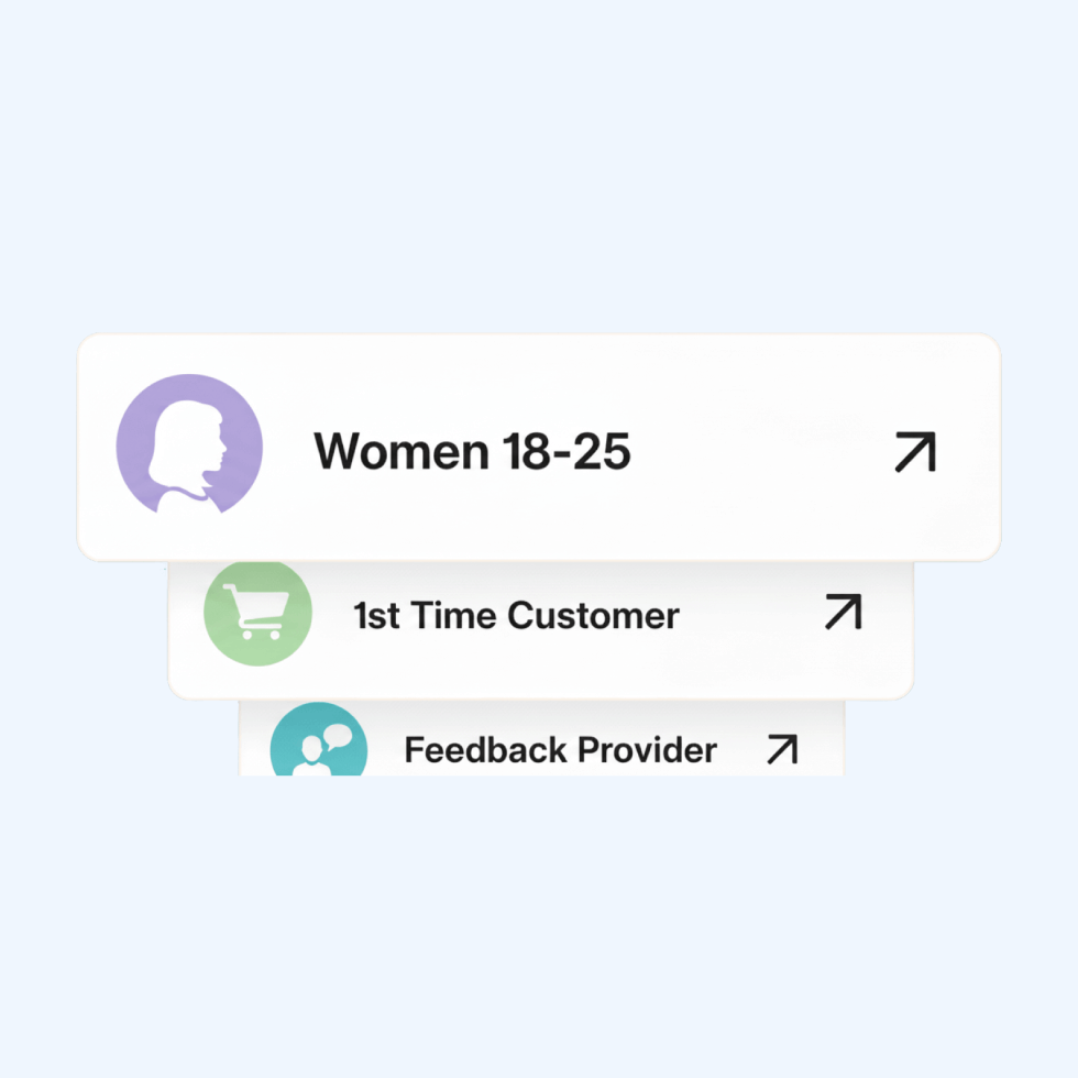 Illustration showing audience segments like women 18–25 and first-time customers, used in the Data Services section.