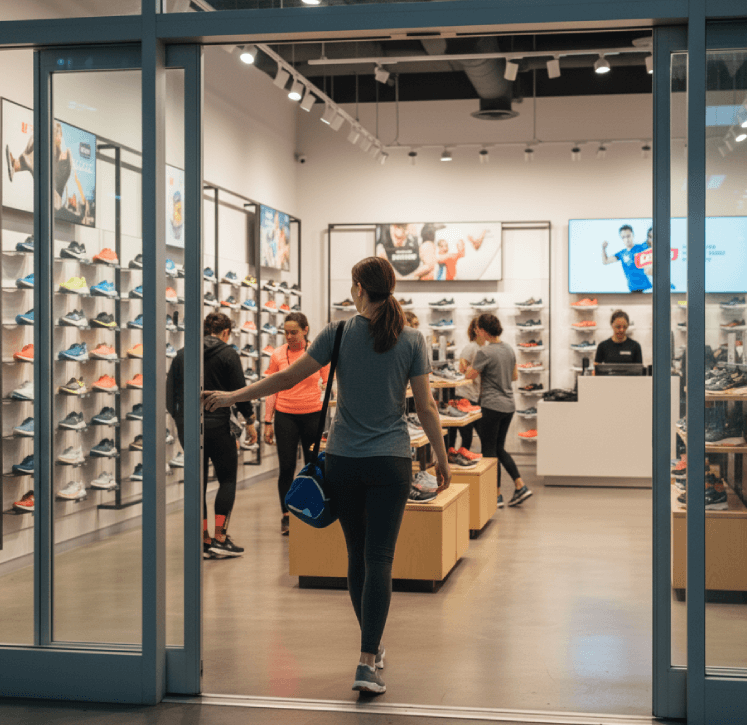 Woman entering a store to buy sneakers after viewing an online ad, representing measurable advertising performance and transparent attribution.