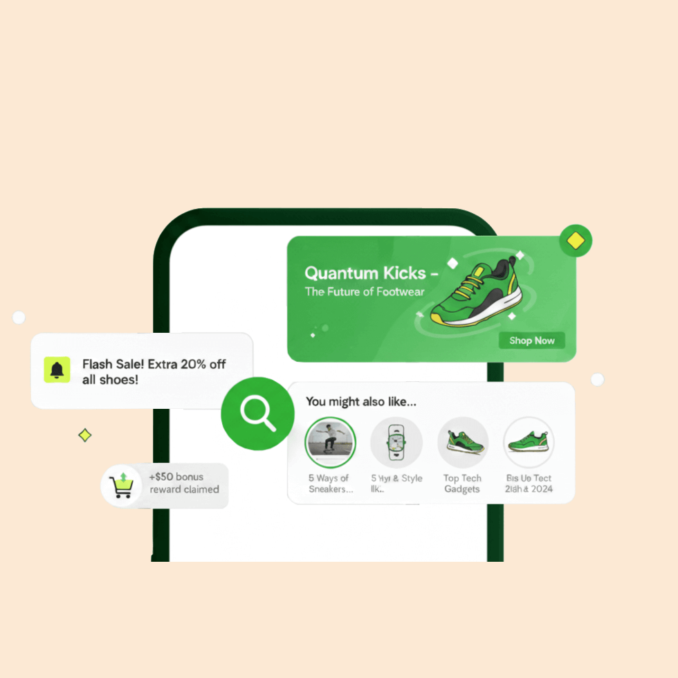 Example visual showing personalized recommendations and notifications used in the Managed Services section.